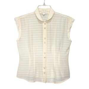 Marc Jacobs Women 2 Cream Striped Silk Sleeveless Blouse Peter Pan Collar Snaps